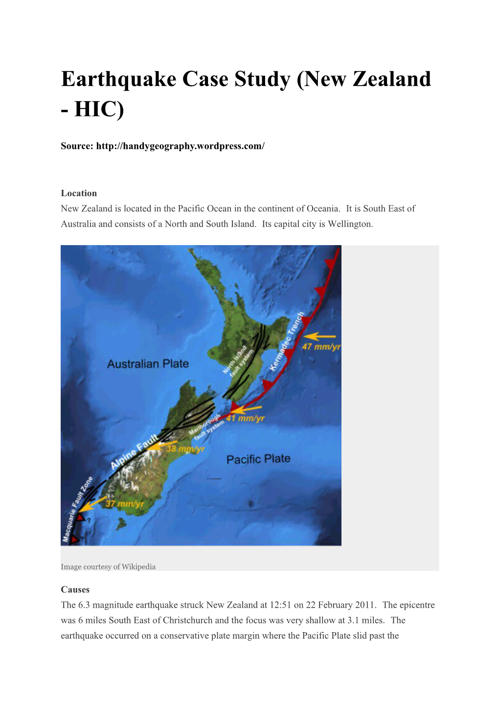 Earthquake Case Study (New Zealand - HIC)