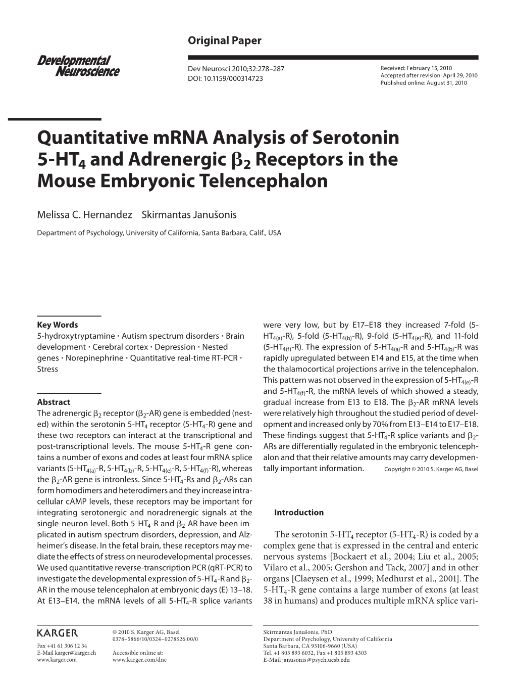 Quantitative Mrna Analysis of Serotonin 5-HT 4 and Adrenergic 2