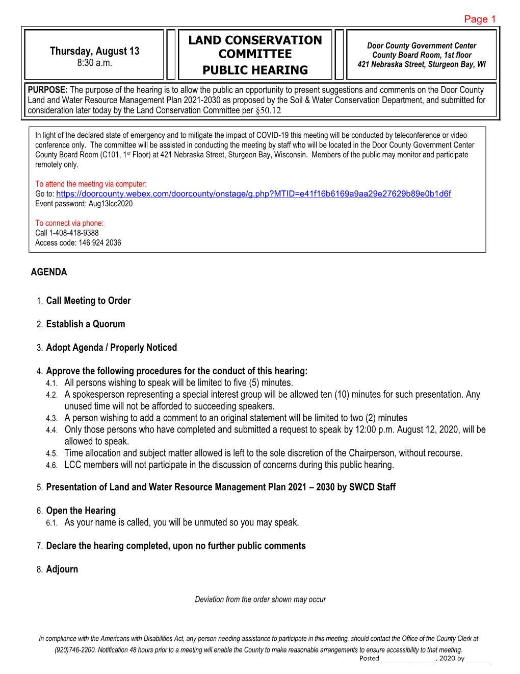 Land Conservation Committee Public Hearing