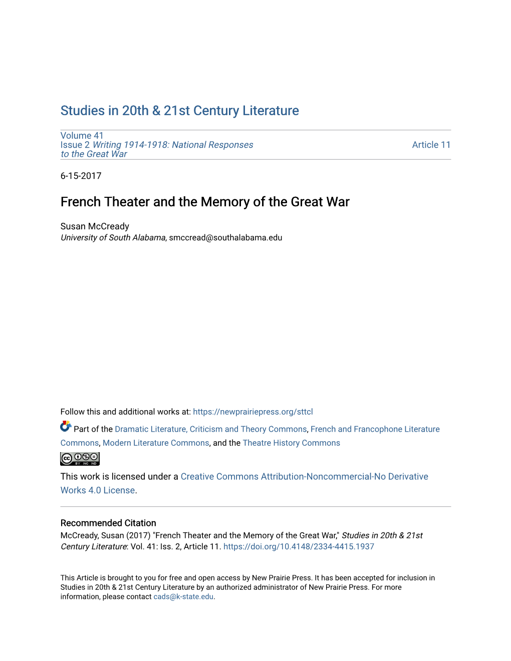French Theater and the Memory of the Great War