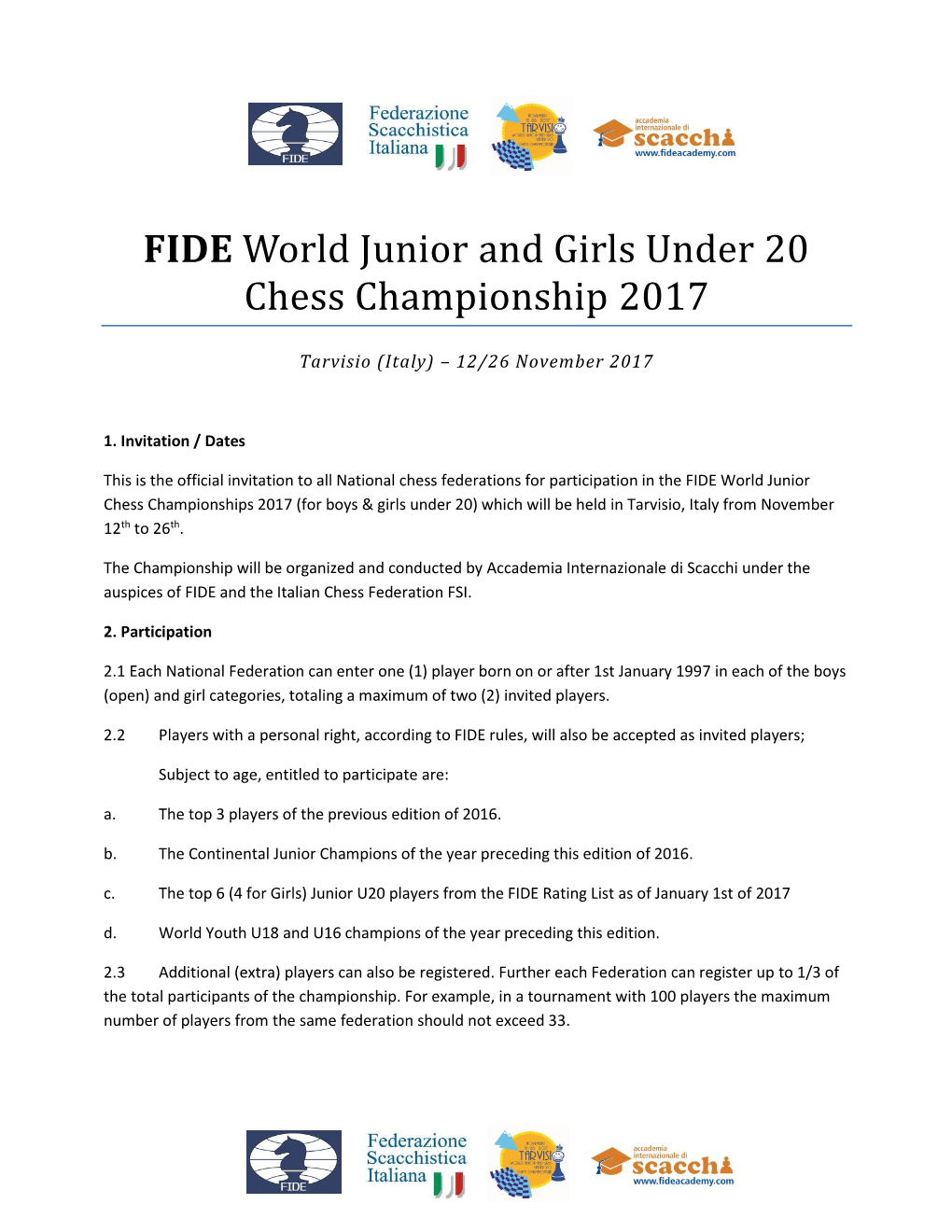 FIDE World Junior and Girls Under 20 Chess Championship 2017