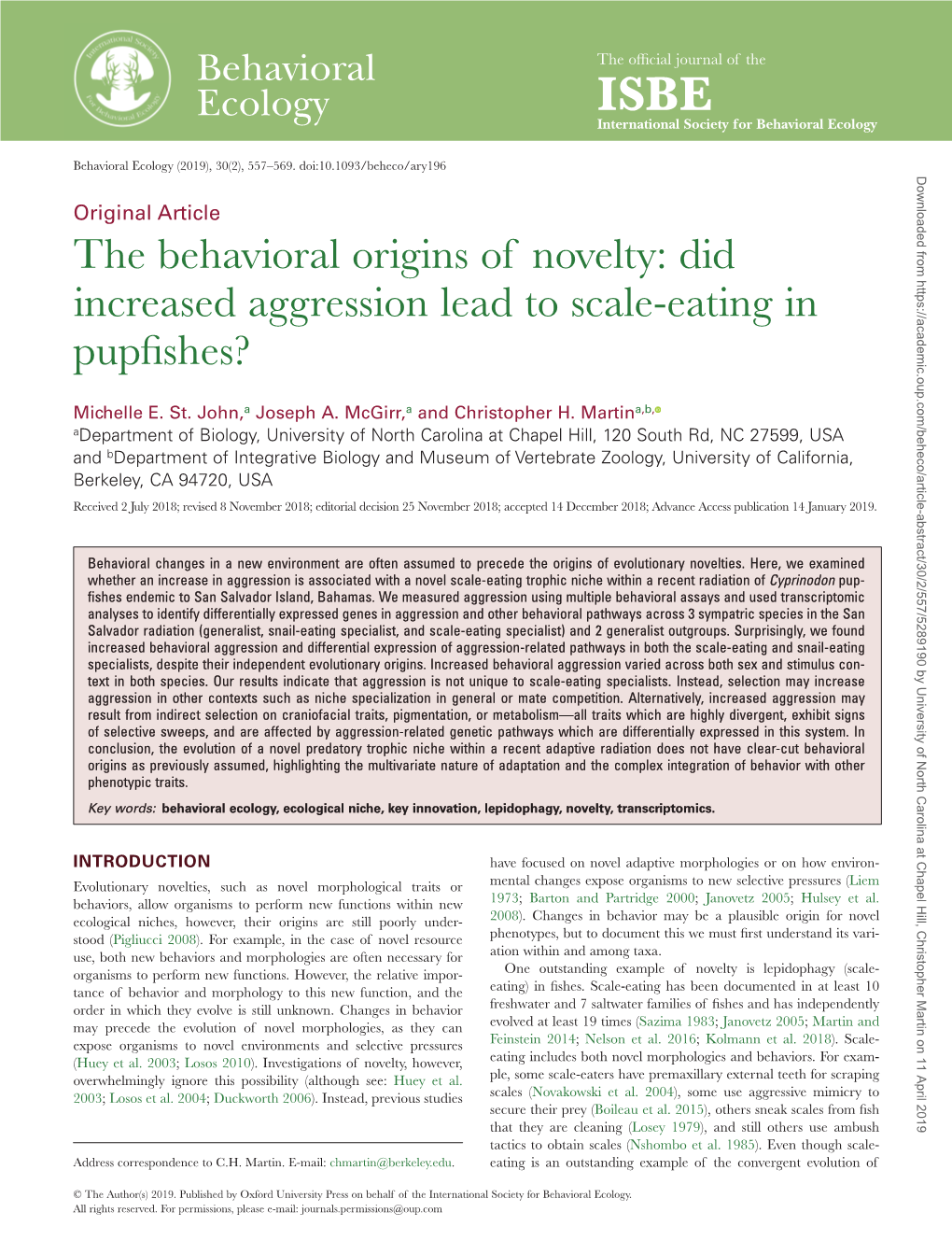 The Behavioral Origins of Novelty: Did Increased Aggression Lead to Scale-Eating in Pupfishes?