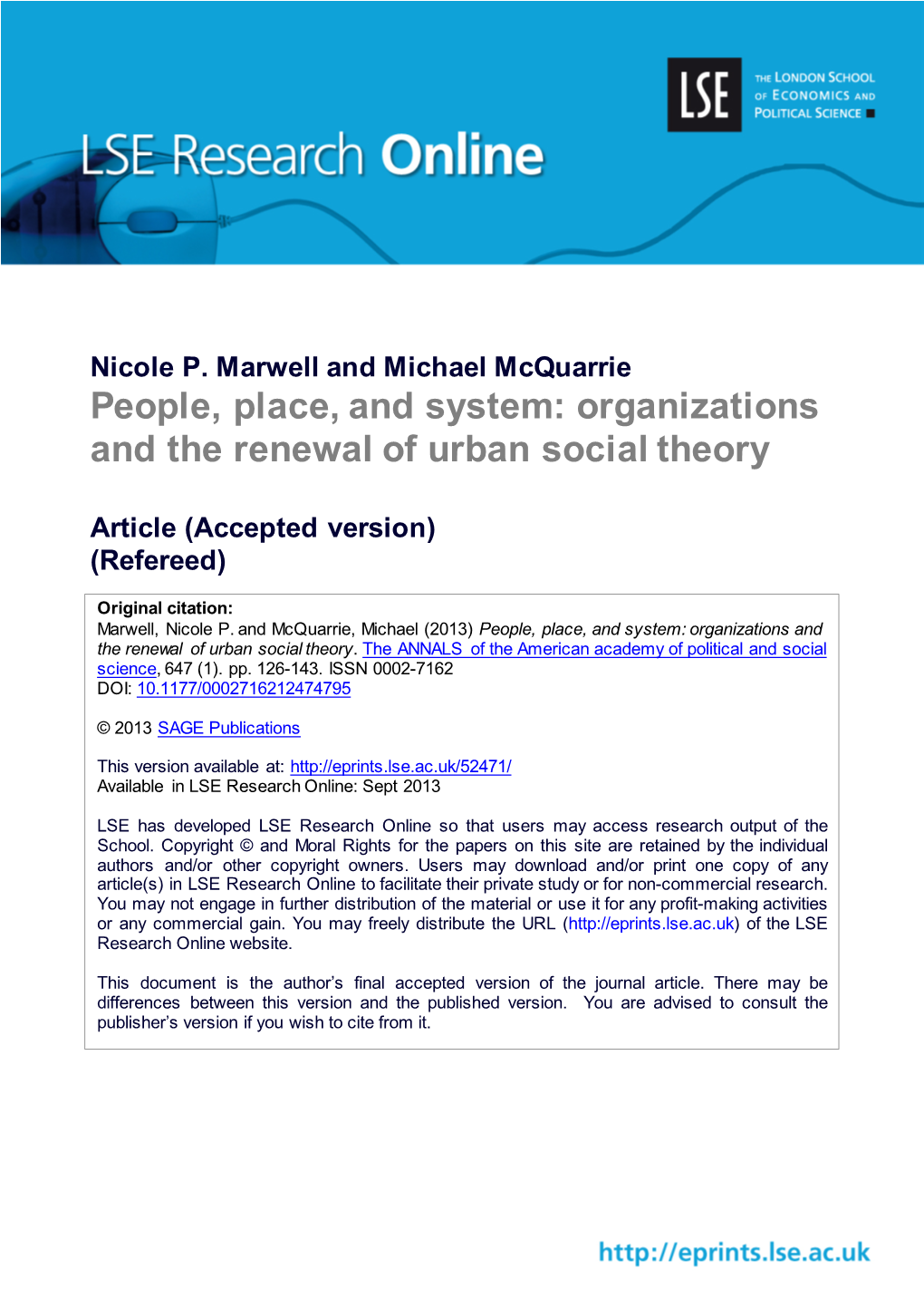 Organizations and the Renewal of Urban Social Theory