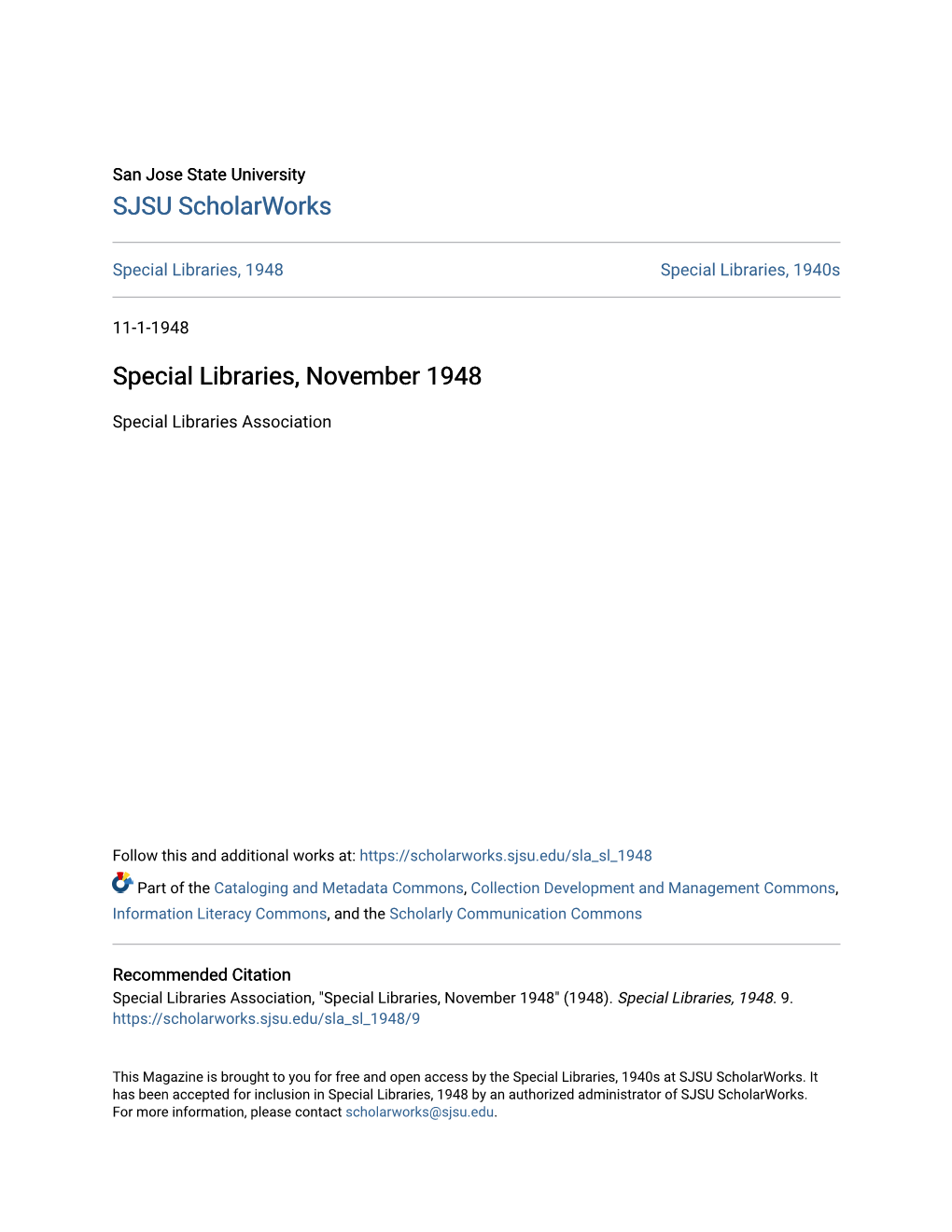 Special Libraries, November 1948