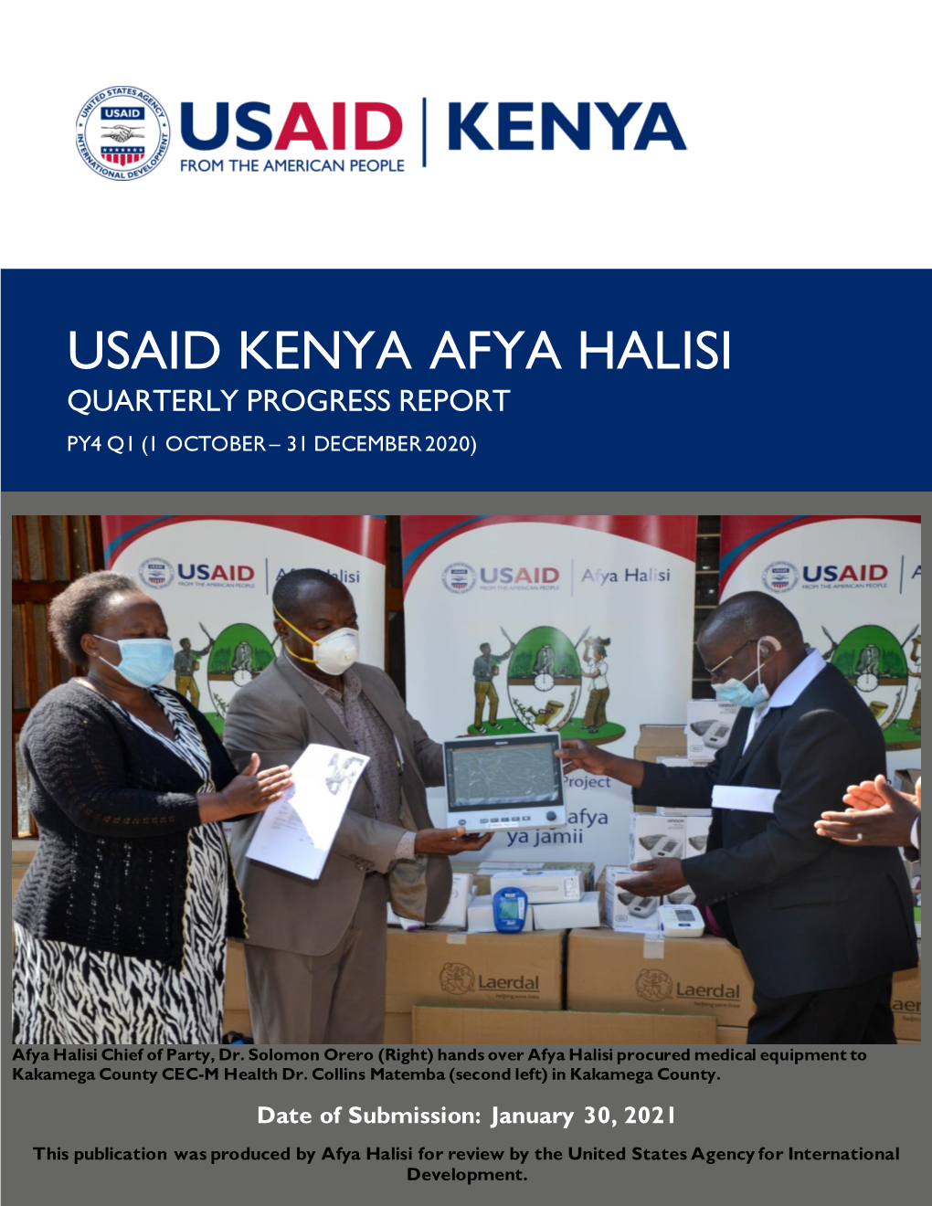 Usaid Kenya Afya Halisi Quarterly Progress Report Py4 Q1 (1 October – 31 December 2020)