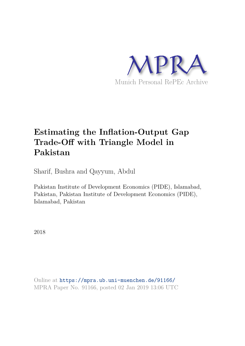 Estimating the Inflation-Output Gap Trade-Off with Triangle Model In