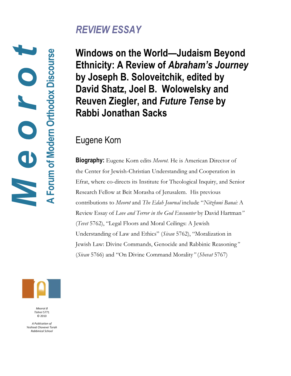 Windows on the World: Abraham's Journey by Rabbi Joseph B
