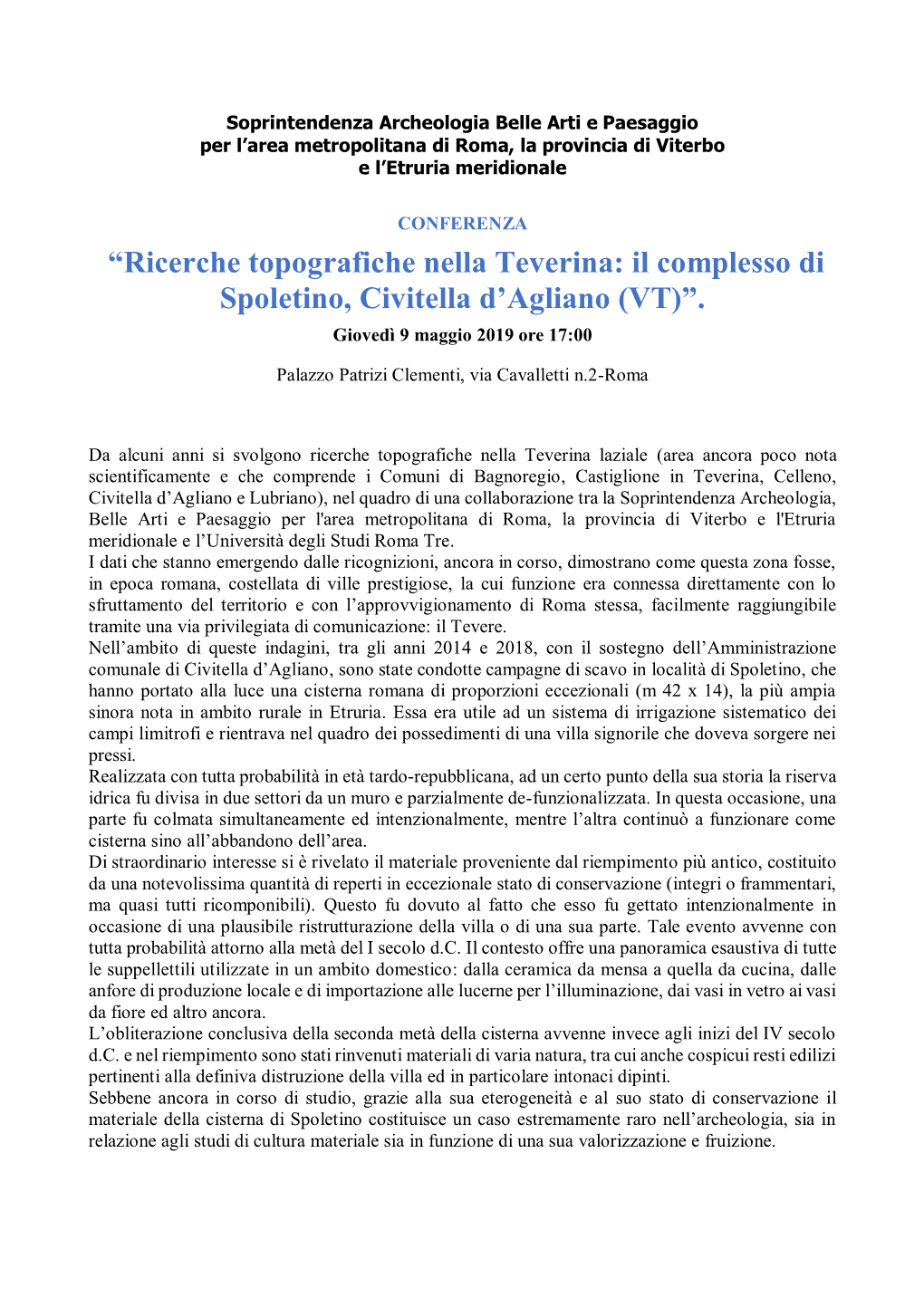 “Ricerche Topografiche Nella Teverina: Il Complesso Di Spoletino, Civitella D'agliano (VT)”