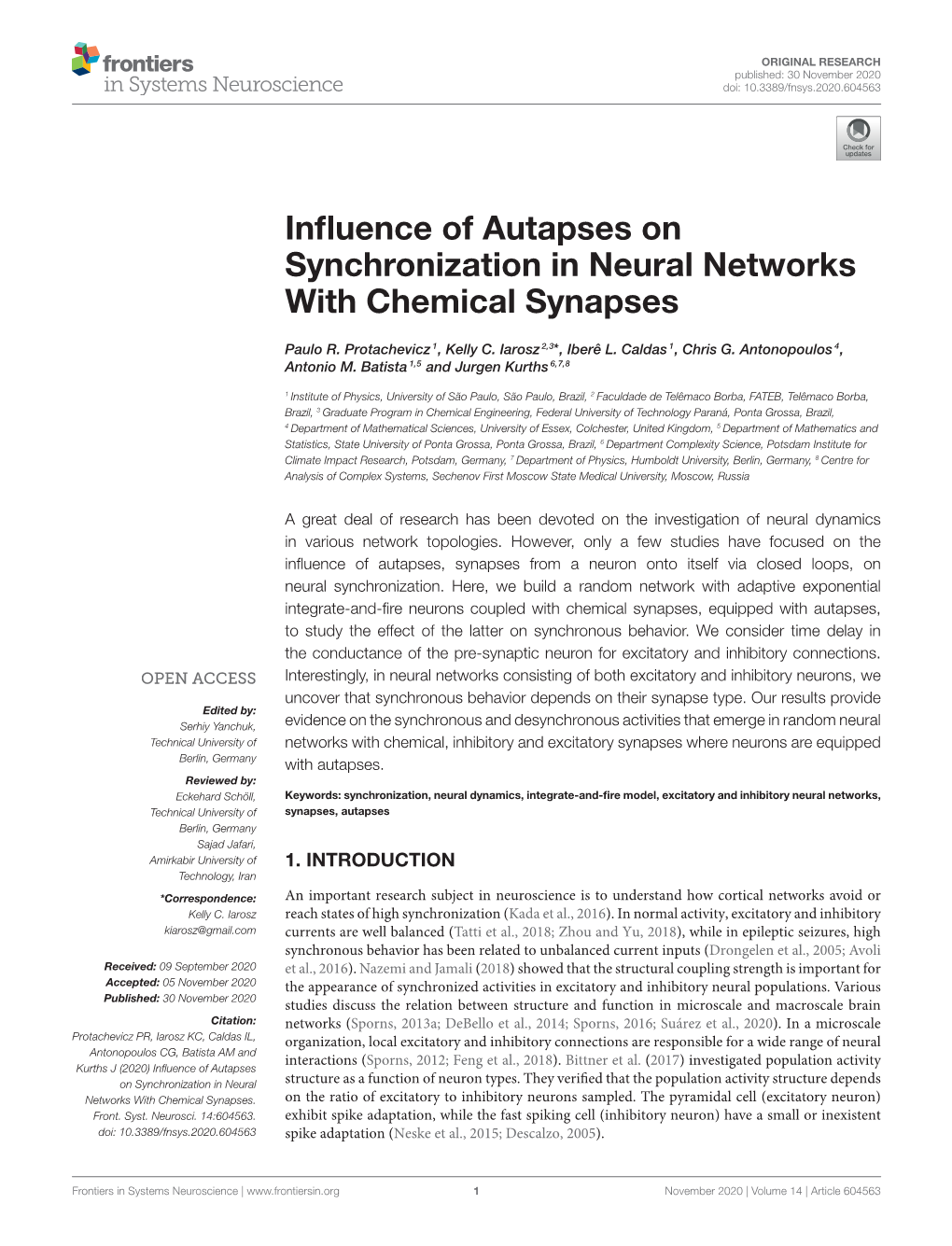 Influence of Autapses on Synchronization in Neural Networks