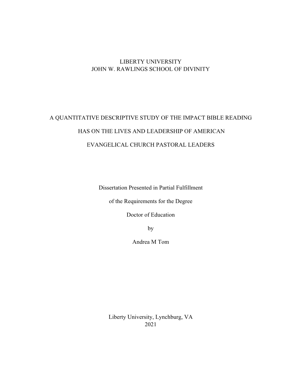 A Quantitative Descriptive Study of the Impact Bible Reading