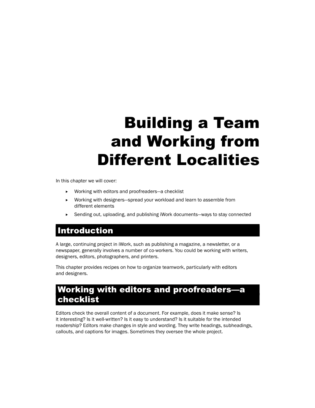 Building a Team and Working from Different Localities