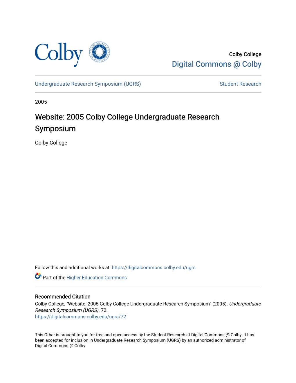 2005 Colby College Undergraduate Research Symposium