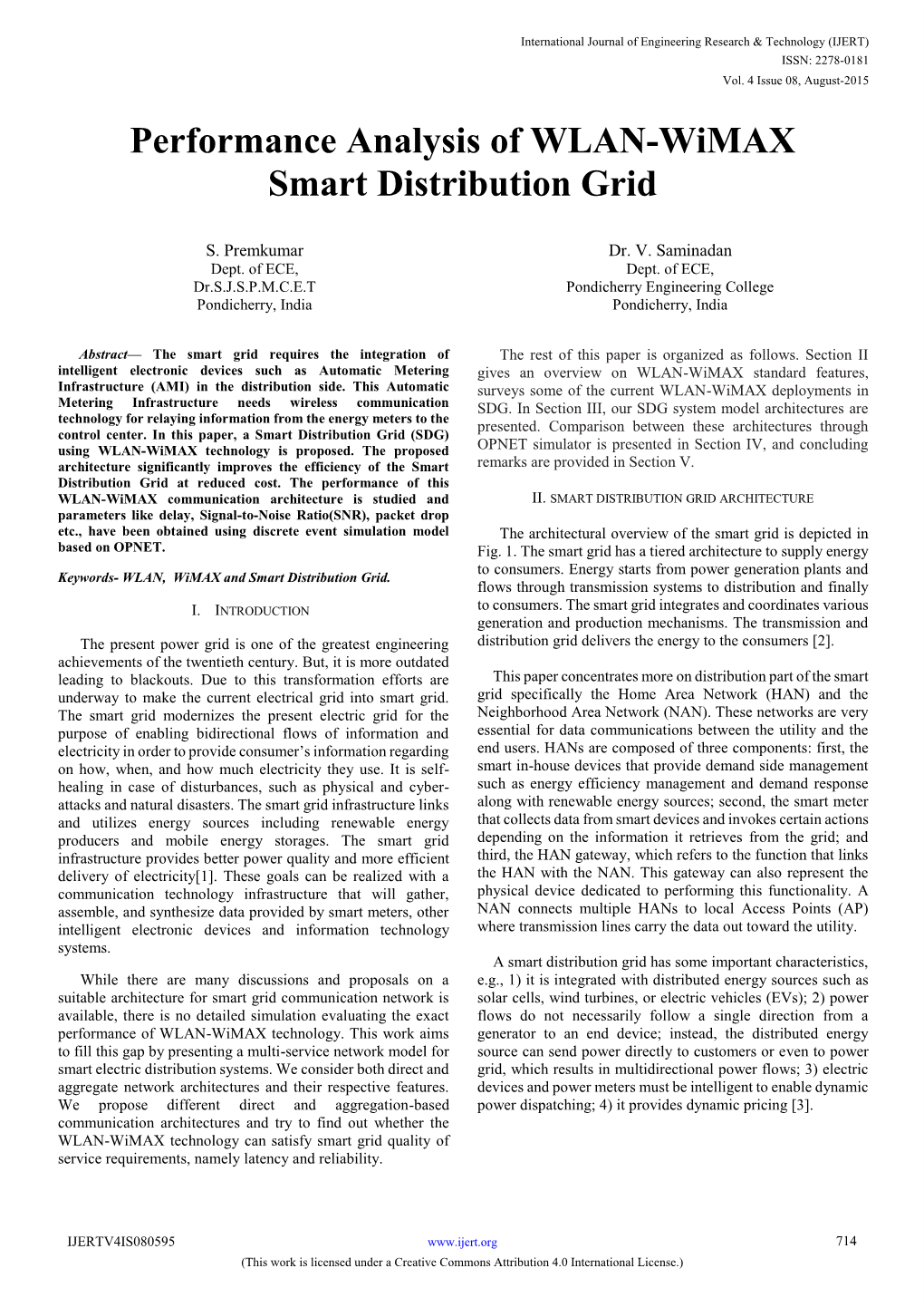 Performance Analysis of WLAN-Wimax Smart Distribution Grid