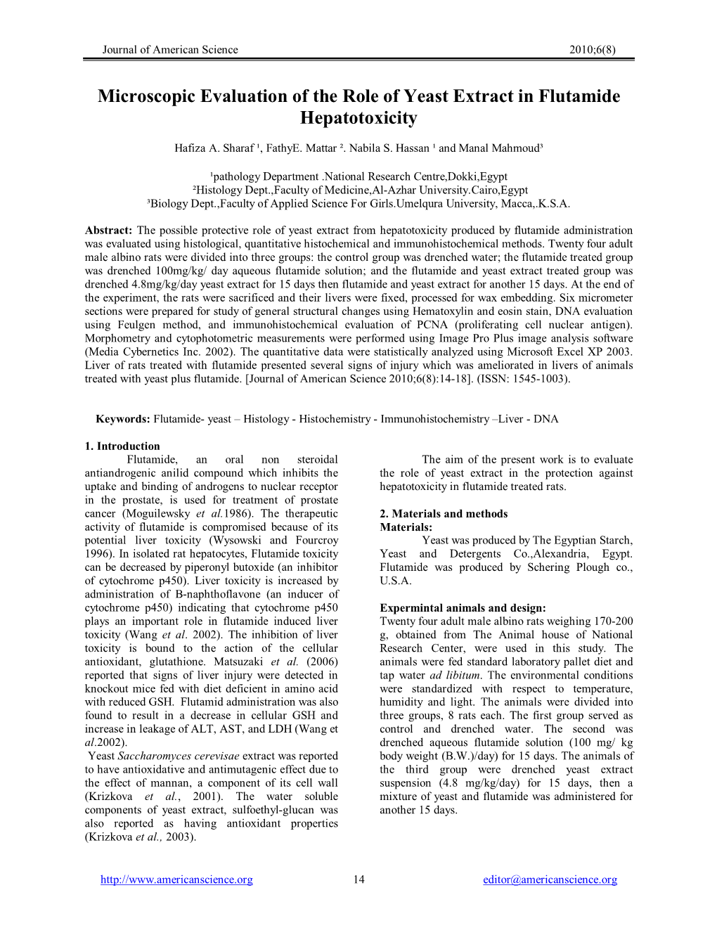 Microscopic Evaluation of the Role of Yeast Extract in Flutamide Hepatotoxicity