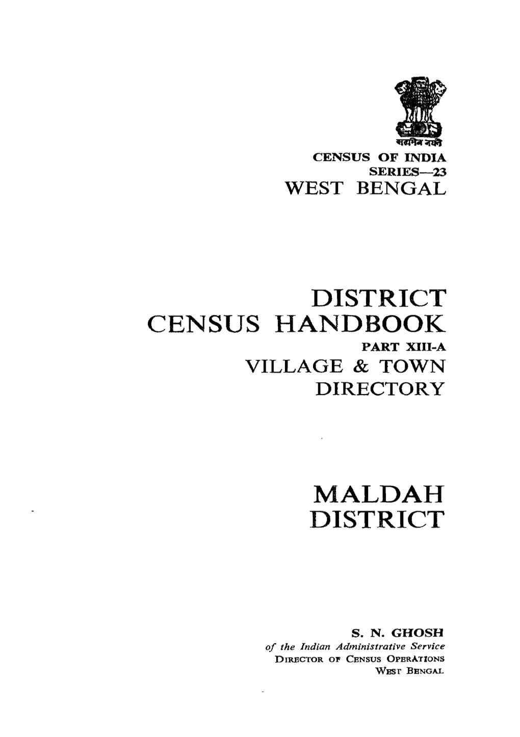 Village & Town Directory, Maldah, Part XIII-A, Series-23, West Bengal