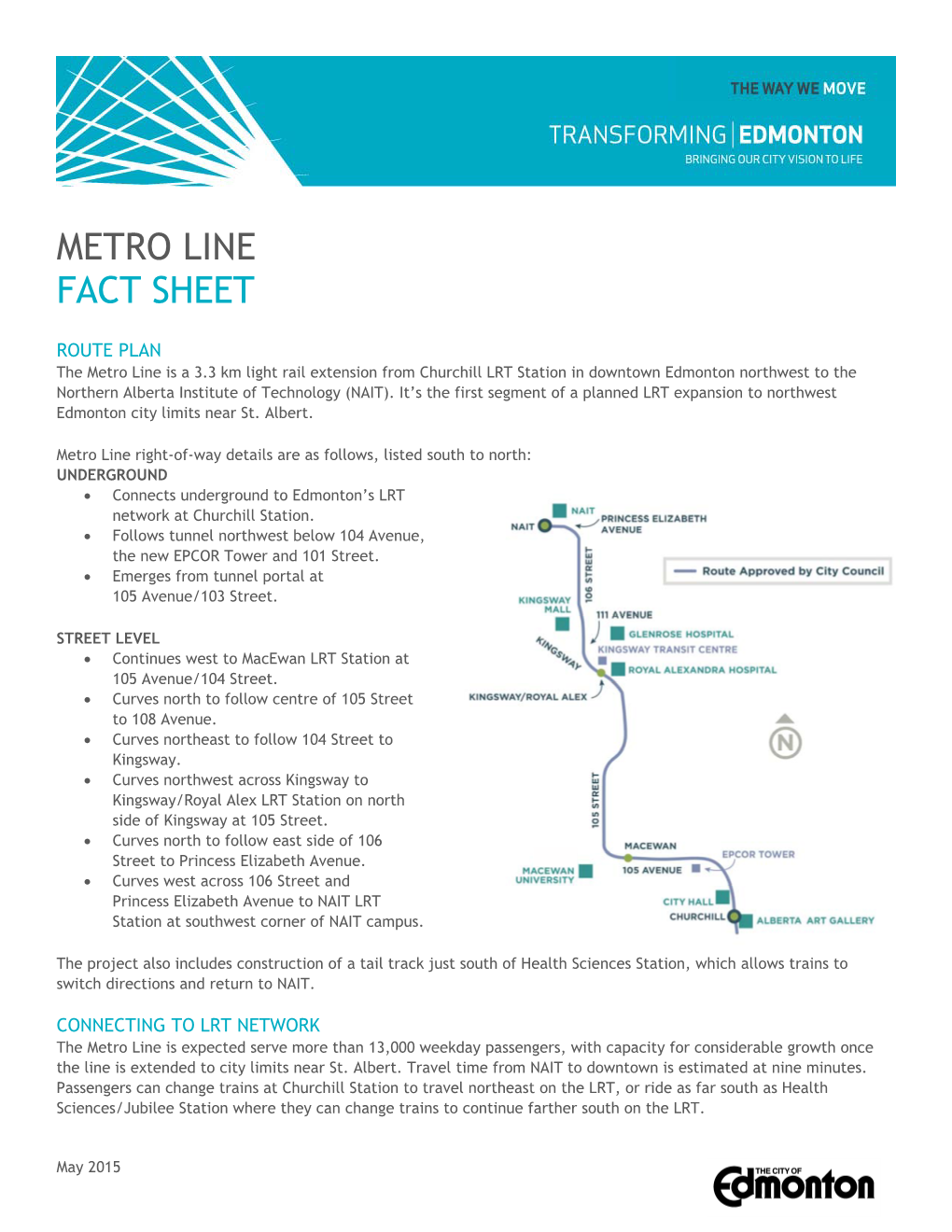 Metro Line Fact Sheet May 2015