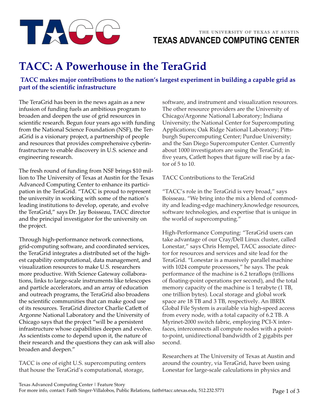 TACC: a Powerhouse in the Teragrid