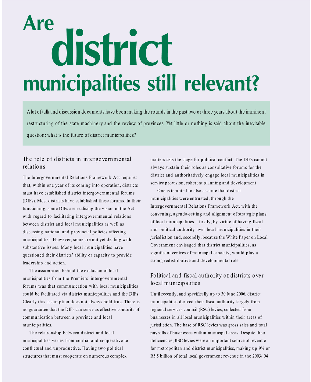 Are District Municipalities Still Relevant?