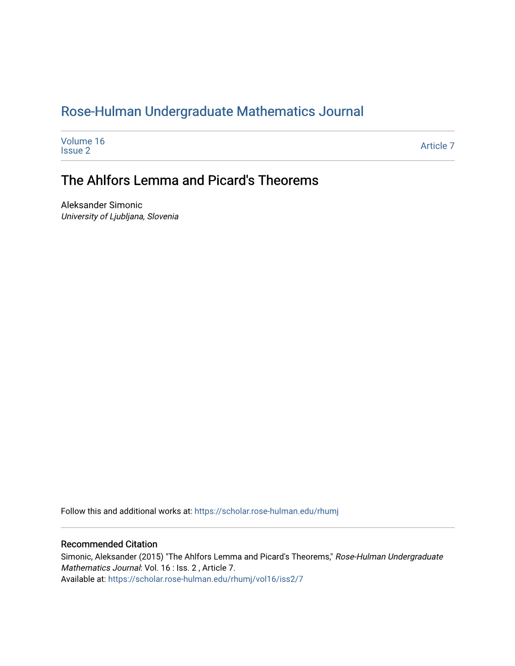 The Ahlfors Lemma and Picard's Theorems