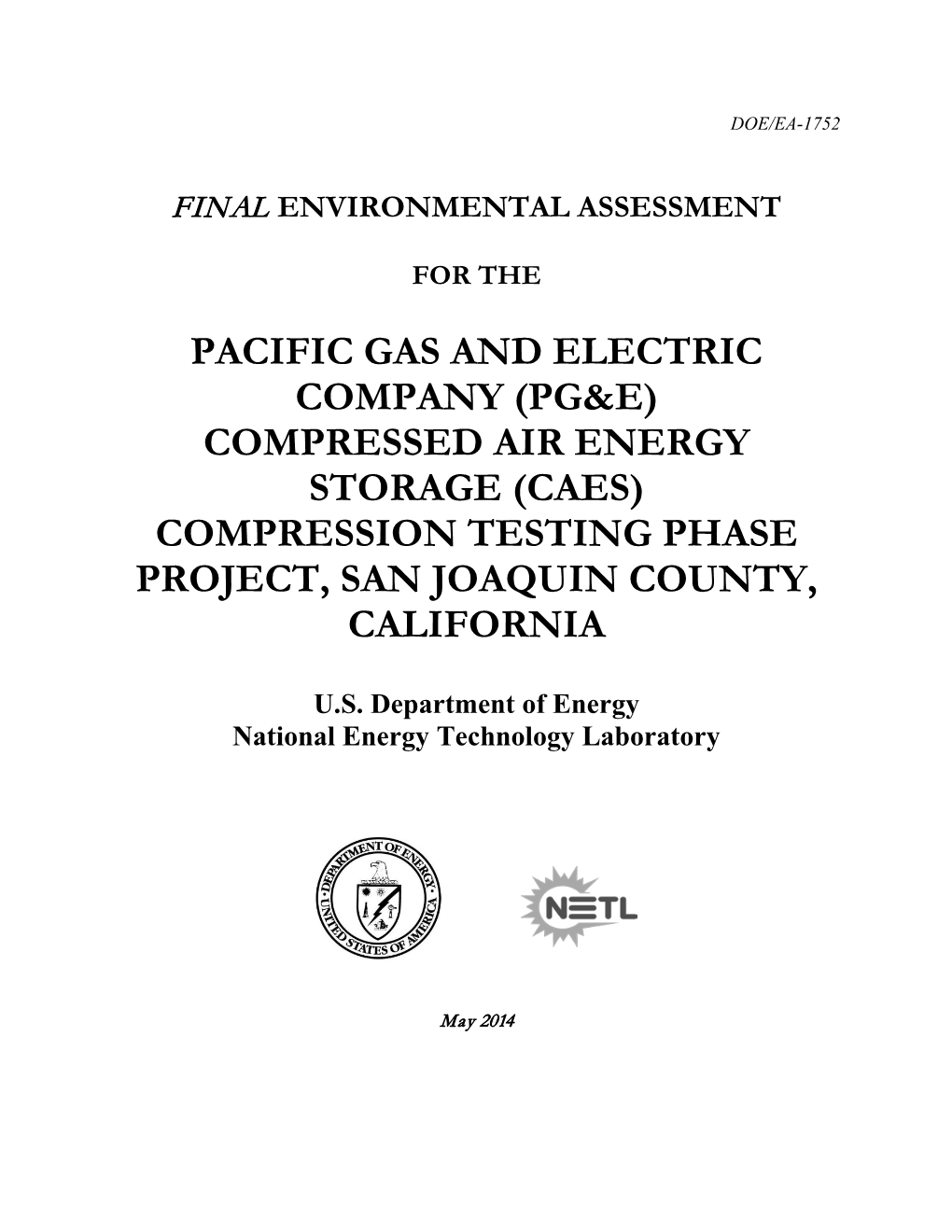 Compressed Air Energy Storage (Caes) Compression Testing Phase Project, San Joaquin County, California