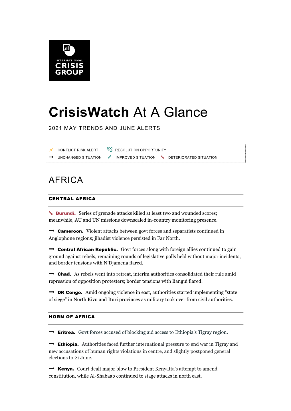 Crisiswatch at a Glance May 2021.Pdf