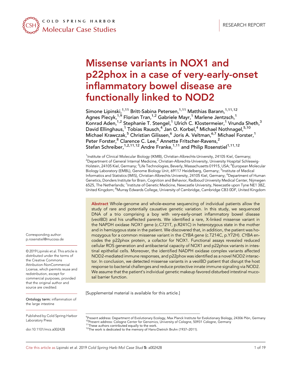 Missense Variants in NOX1 and P22phox in a Case of Very-Early-Onset Inflammatory Bowel Disease Are Functionally Linked to NOD2