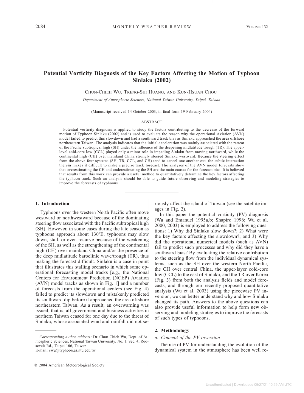 Potential Vorticity Diagnosis of the Key Factors Affecting the Motion of Typhoon Sinlaku (2002)