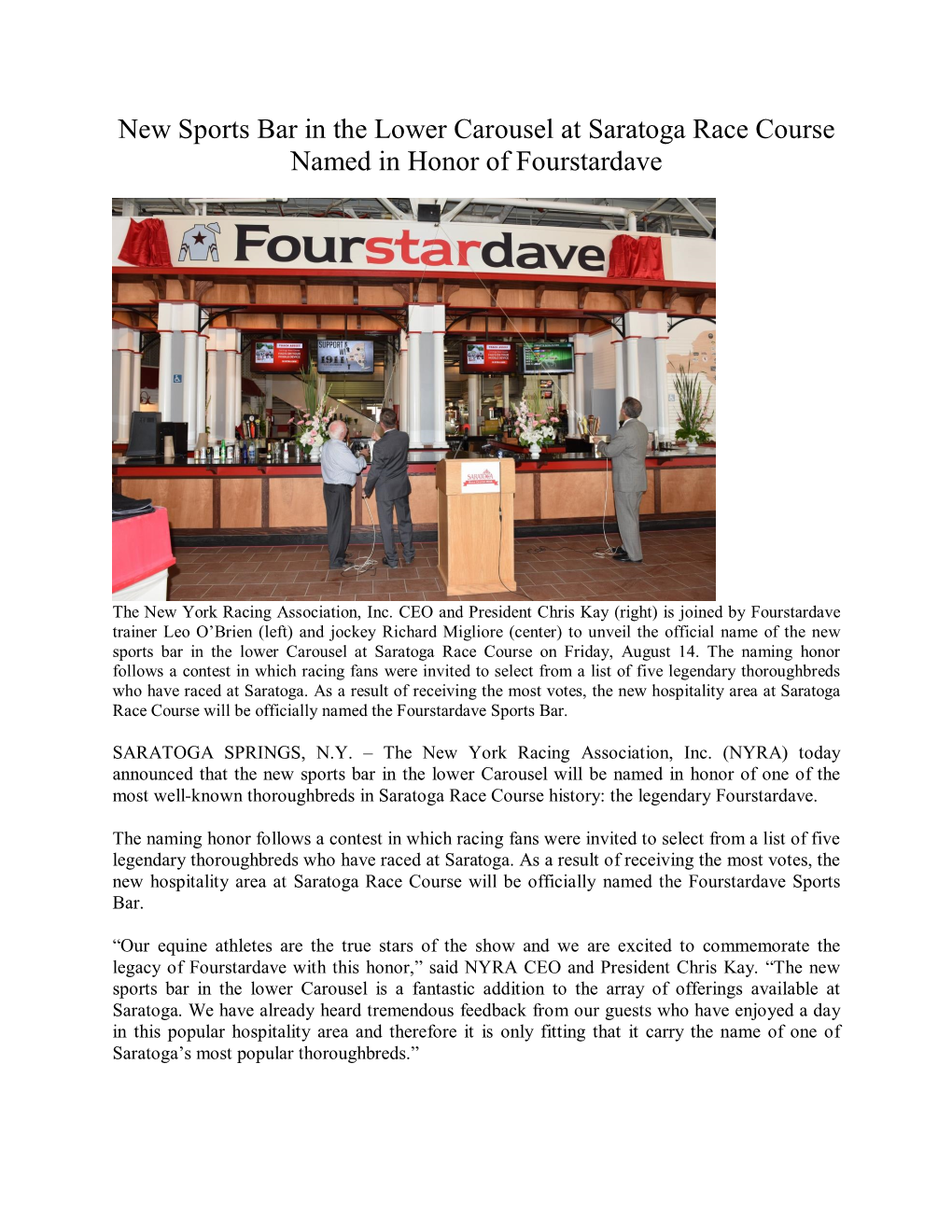 New Sports Bar in the Lower Carousel at Saratoga Race Course Named in Honor of Fourstardave