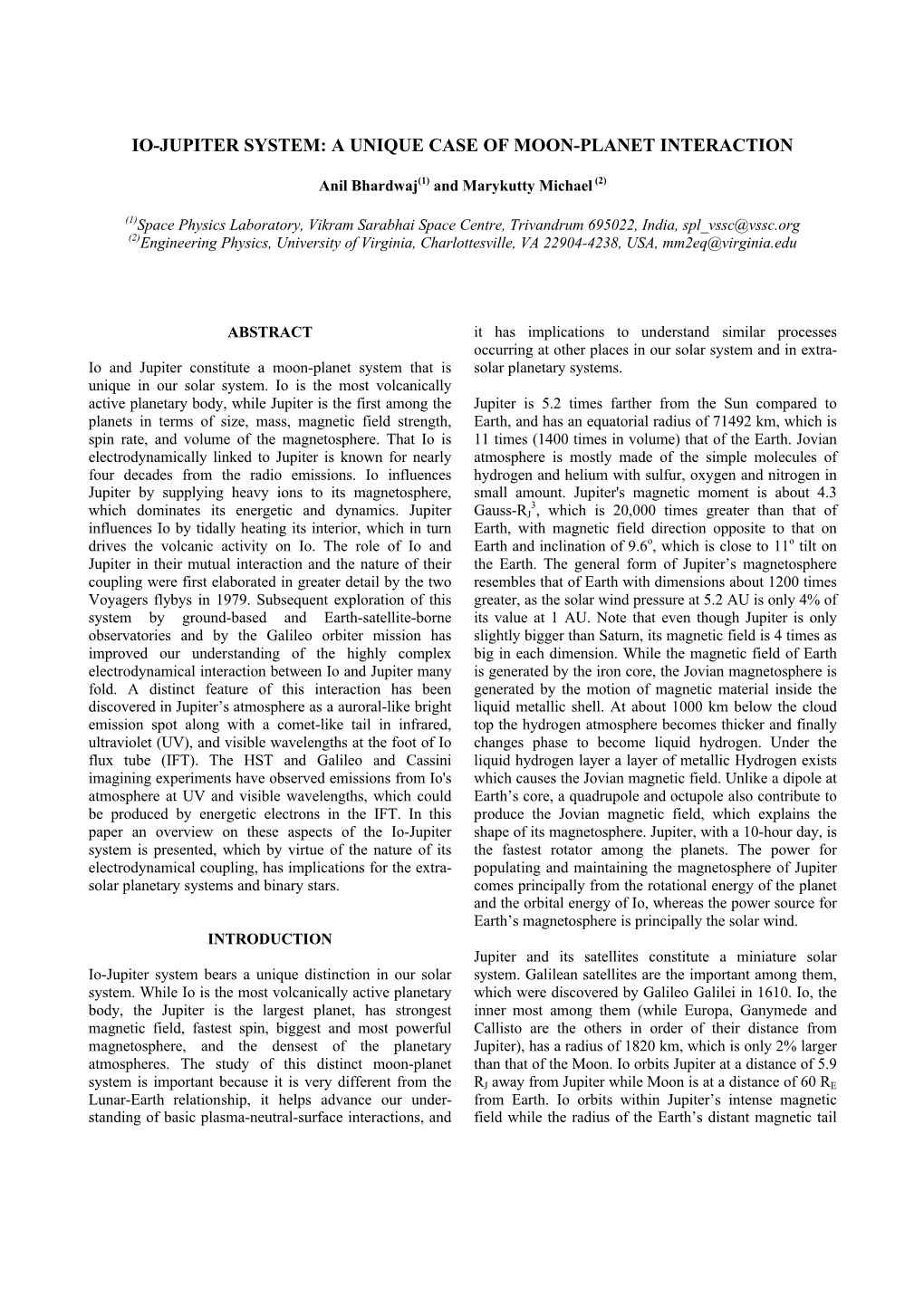 Io-Jupiter System: a Unique Case of Moon-Planet Interaction