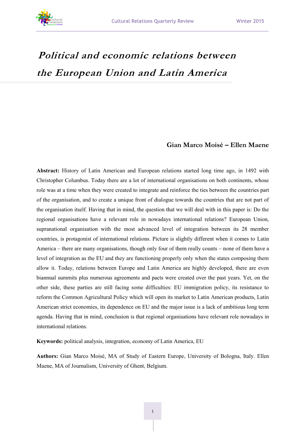 Ellen Maene: Political and Economic Relations Between The