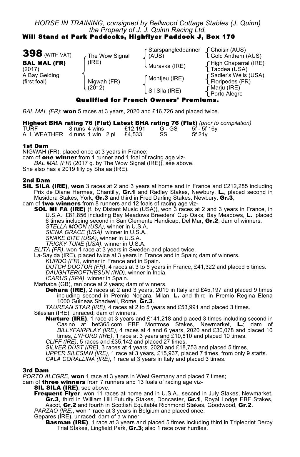 HORSE in TRAINING, Consigned by Bellwood Cottage Stables (J