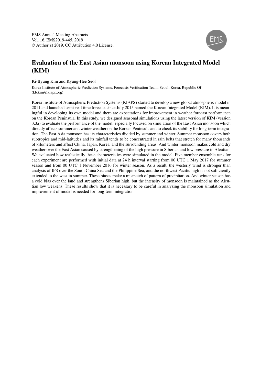 Evaluation of the East Asian Monsoon Using Korean Integrated Model (KIM)