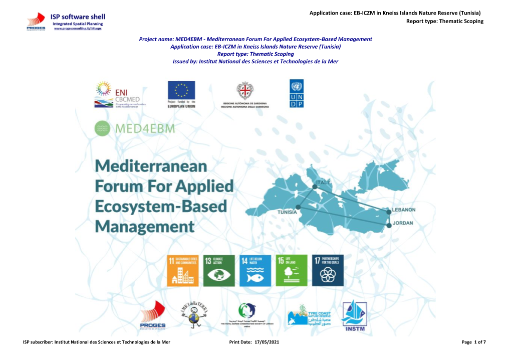 Application Case: EB-ICZM in Kneiss Islands Nature Reserve (Tunisia) Report Type: Thematic Scoping