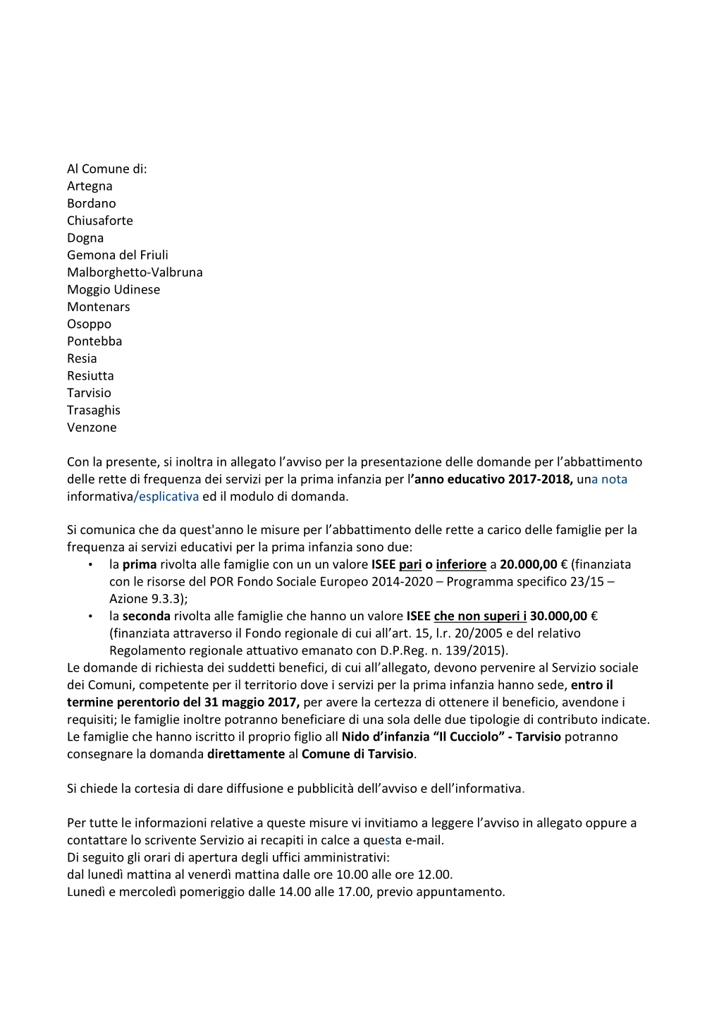 Nota Informativa /Esplicativa Ed Il Modulo Di Domanda