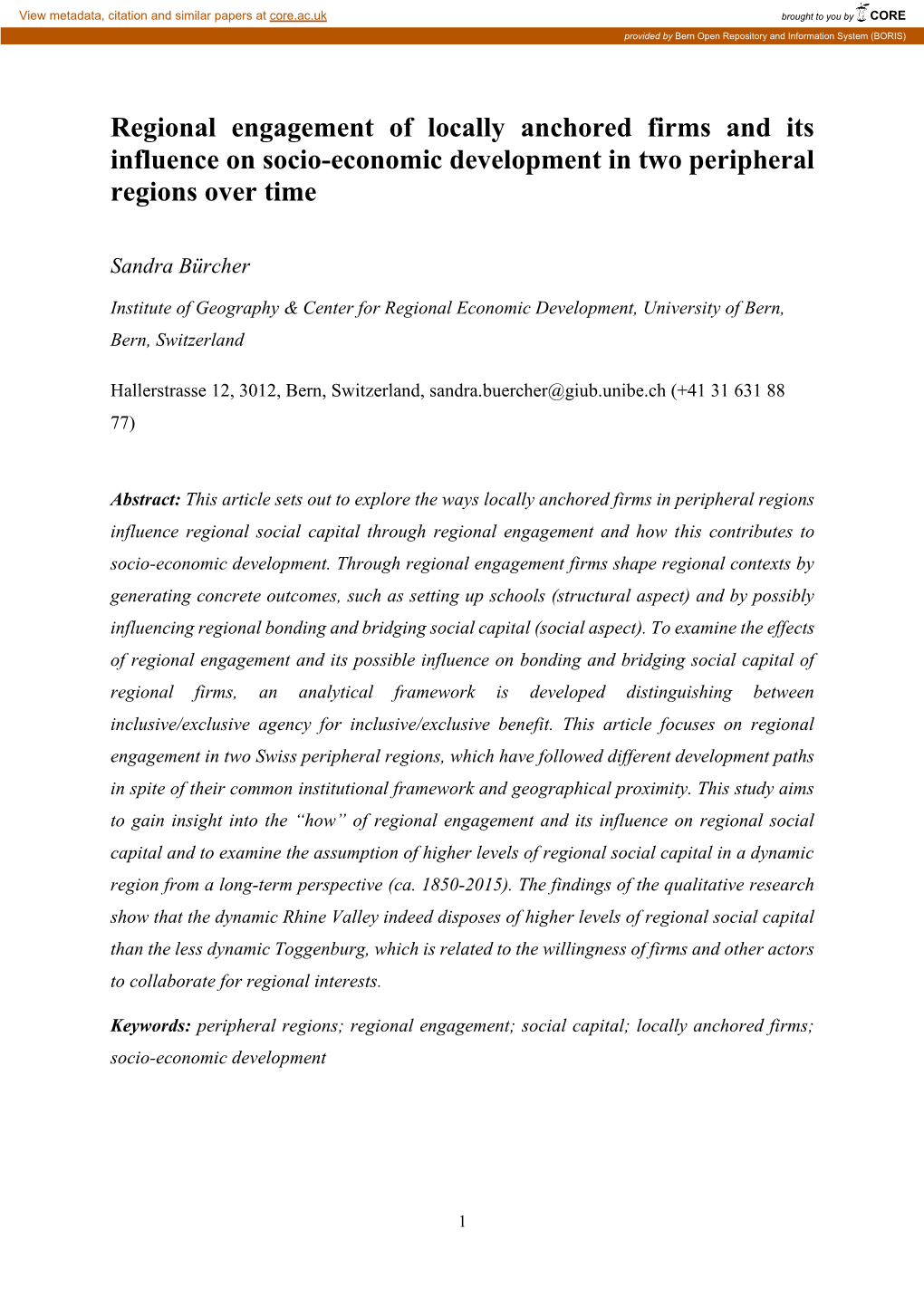 Regional Engagement of Locally Anchored Firms and Its Influence on Socio-Economic Development in Two Peripheral Regions Over Time