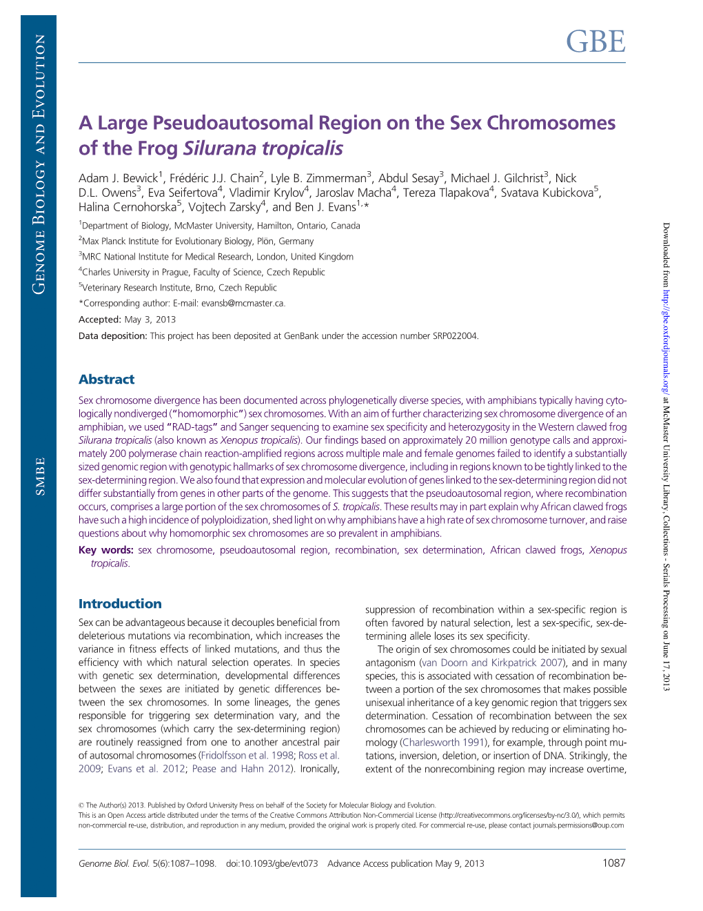 A Large Pseudoautosomal Region on the Sex Chromosomes of The