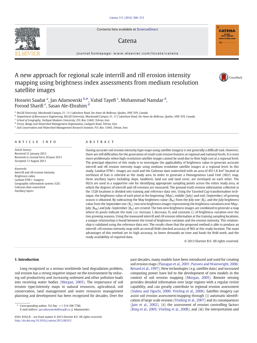 A New Approach for Regional Scale Interrill and Rill Erosion Intensity Mapping Using Brightness Index Assessments from Medium Resolution Satellite Images