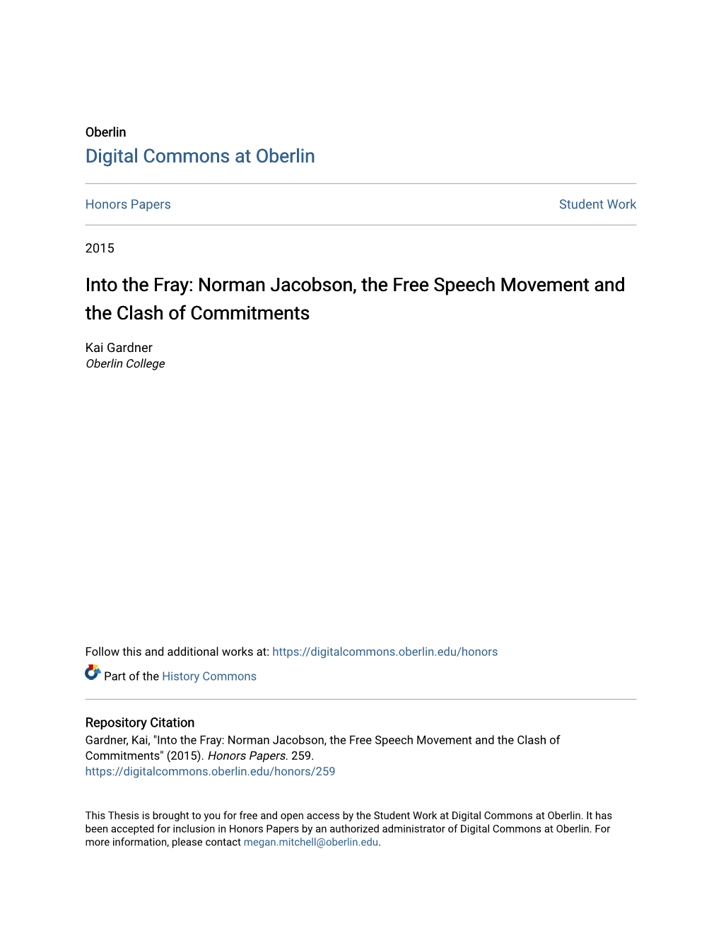Norman Jacobson, the Free Speech Movement and the Clash of Commitments