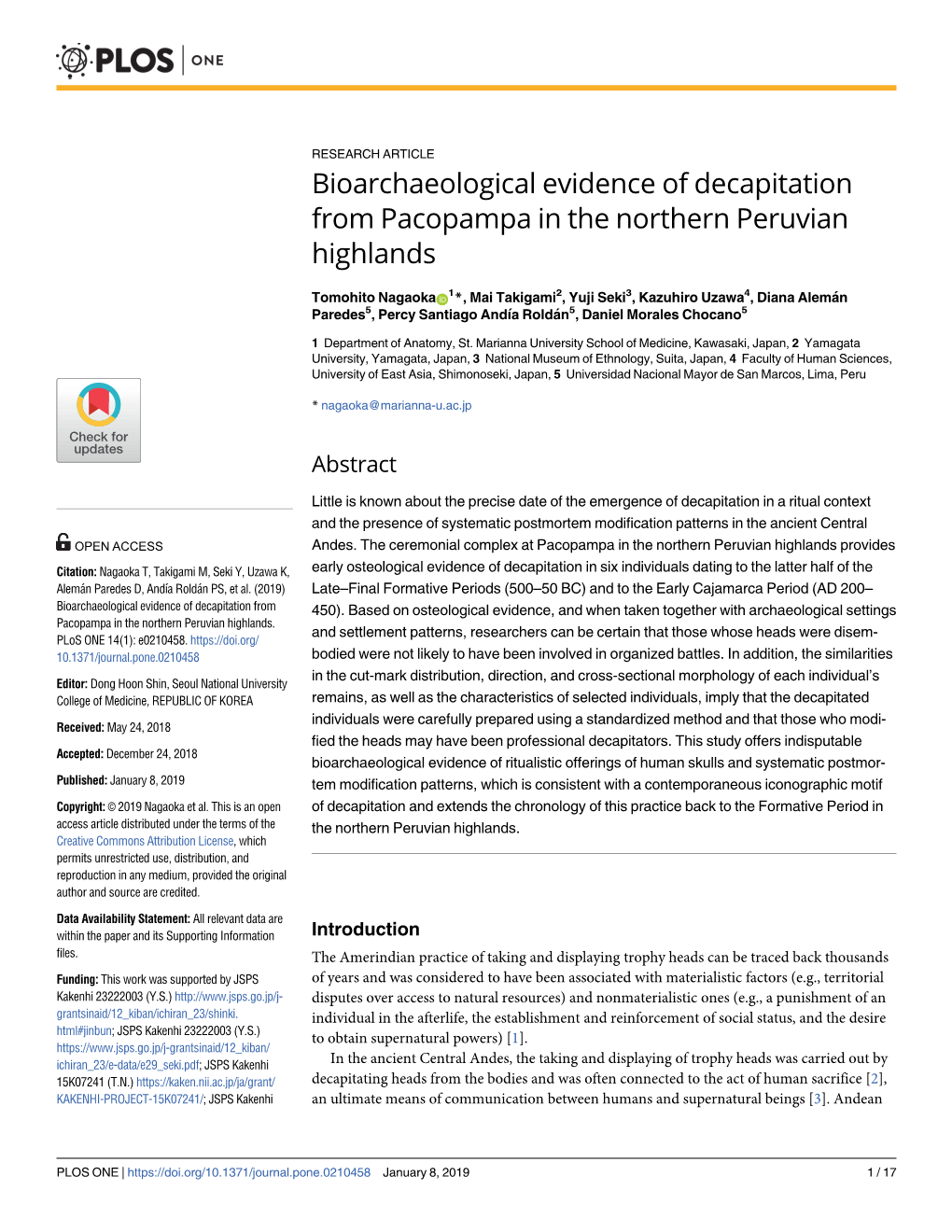 Bioarchaeological Evidence of Decapitation from Pacopampa in the Northern Peruvian Highlands