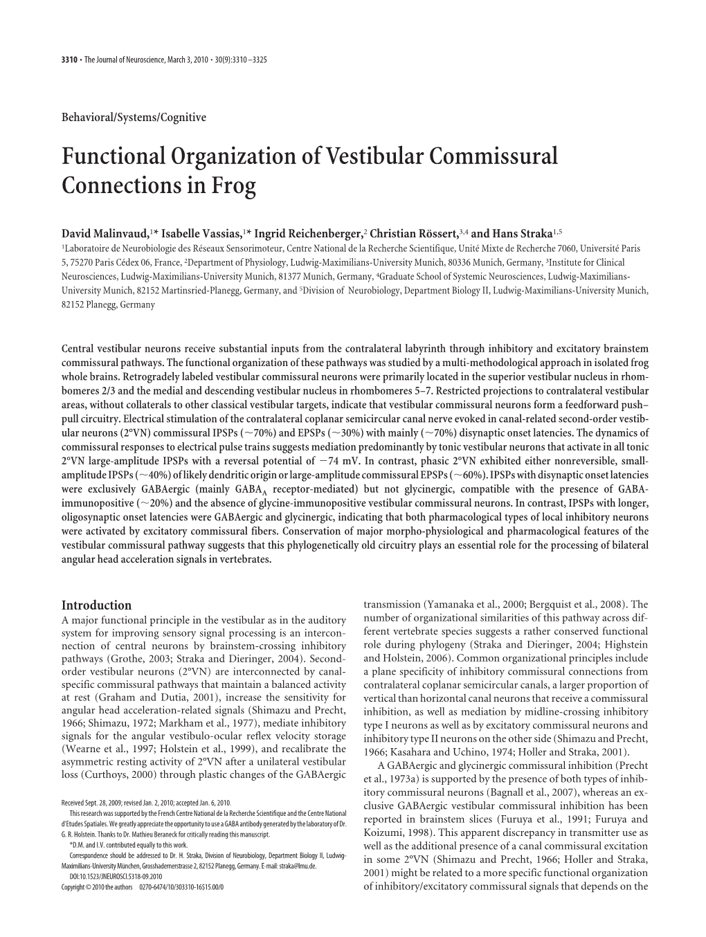 Functional Organization of Vestibular Commissural Connections in Frog