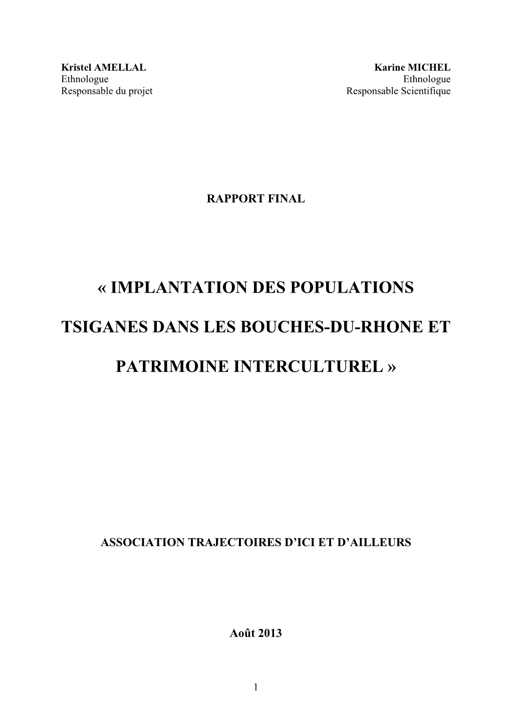 Implantation Des Populations Tsiganes Dans Les Bouches-Du-Rhone Et