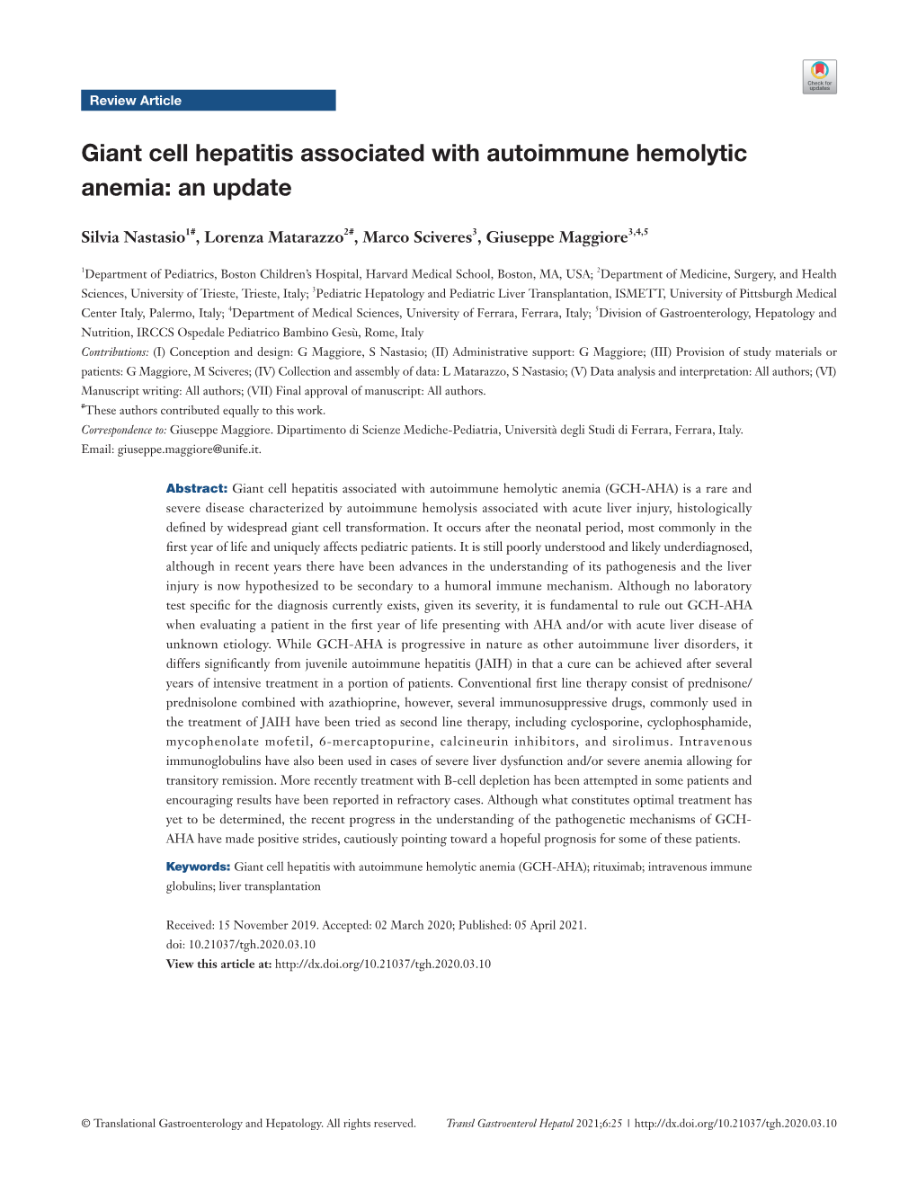 Giant Cell Hepatitis Associated with Autoimmune Hemolytic Anemia: an Update