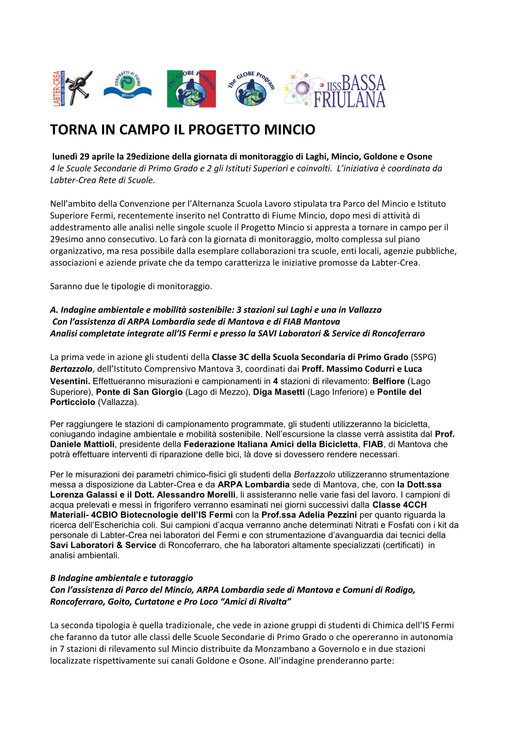 Torna in Campo Il Progetto Mincio