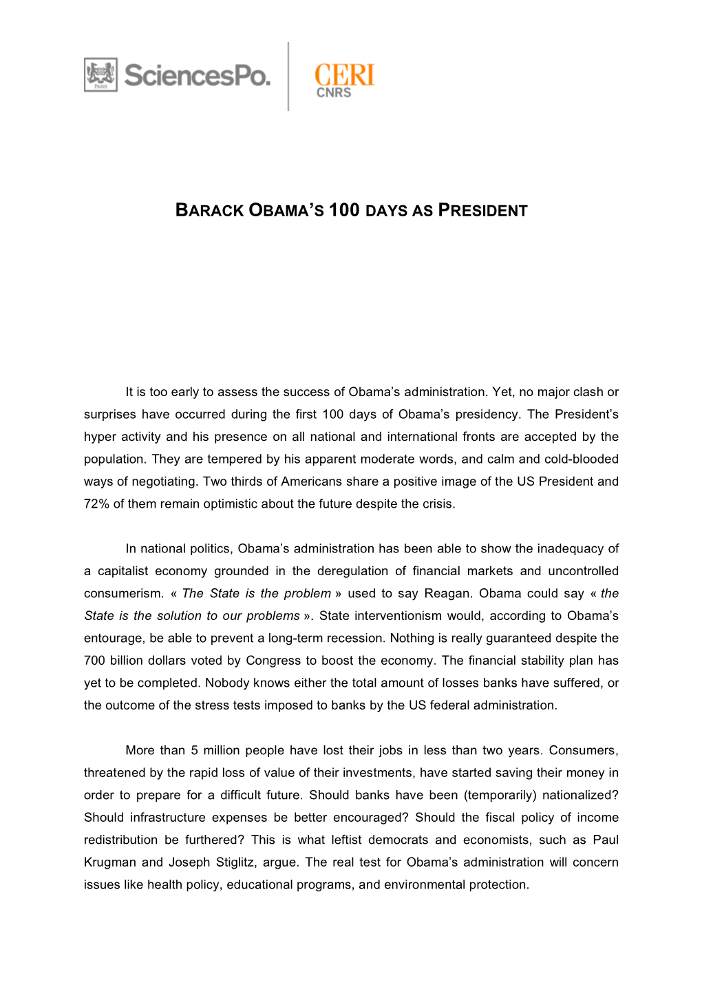 Barack Obama's 100 Days As President
