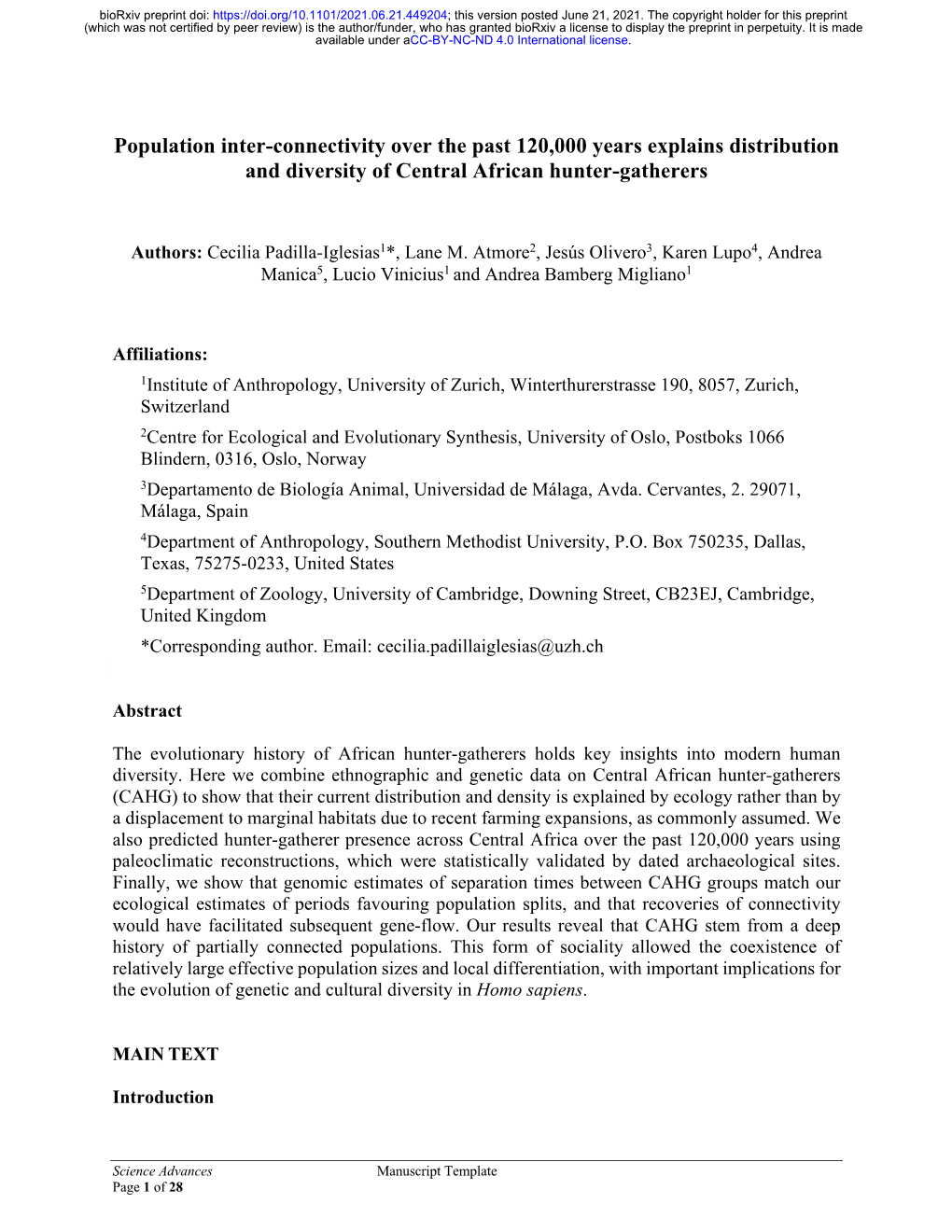 Population Inter-Connectivity Over the Past 120,000 Years Explains Distribution and Diversity of Central African Hunter-Gatherers