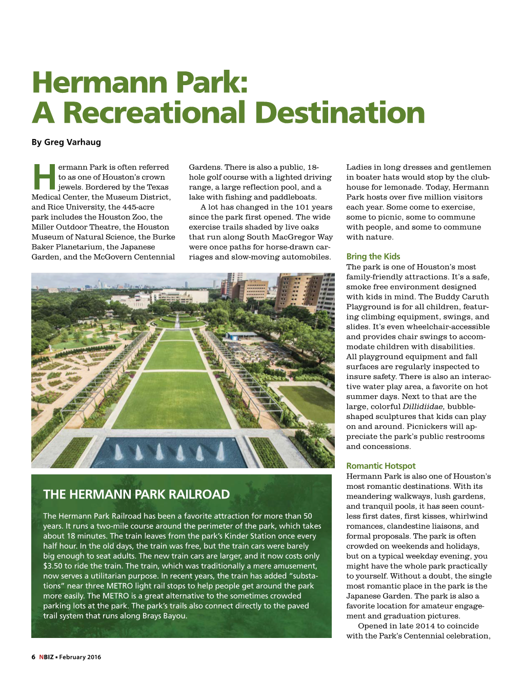 Hermann Park: a Recreational Destination by Greg Varhaug