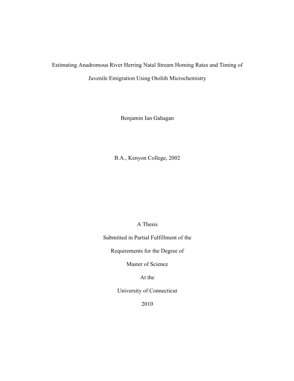 Estimating Anadromous River Herring Natal Stream Homing Rates and Timing Of