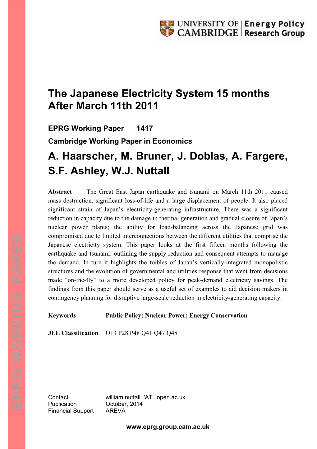 The Japanese Electricity System 15 Months After March 11Th 2011 A