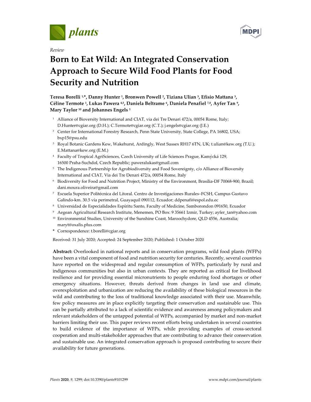 An Integrated Conservation Approach to Secure Wild Food Plants for Food Security and Nutrition