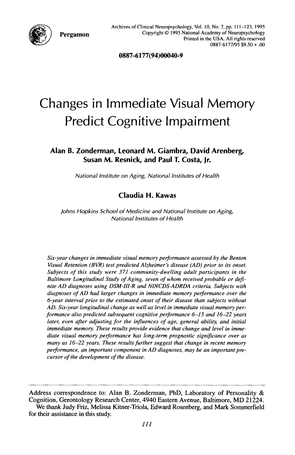 Changes in Immediate Visual Memory Predict Cognitive Impairment